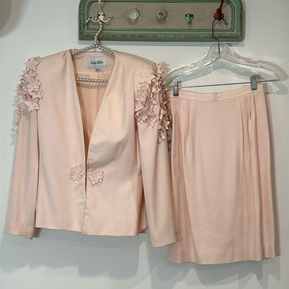Vintage 80s NOLAN MILLER Beaded Flower Pink Jacket Size 6 Evening Blazer Dynasty